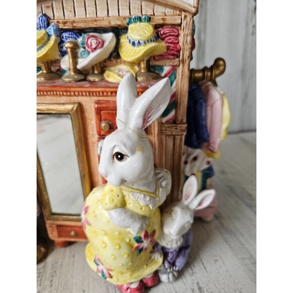 Fitz Floyd cotton tailors Easter AS IS vase 1995 RARE‎ vintage centerpiece as is - Picture 2 of 16